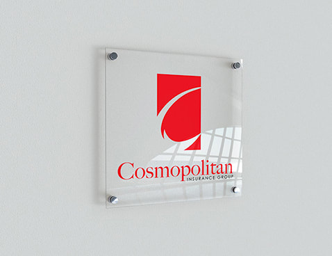 Cosmopolitan Insurance Group logo printed on a fiber glass frame